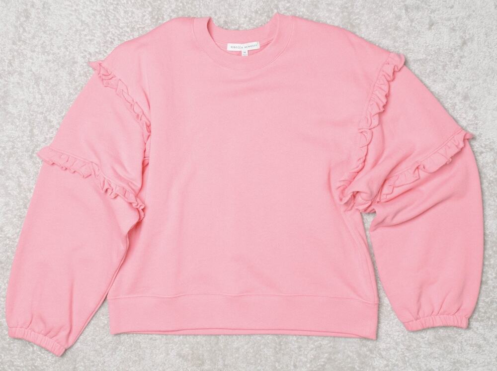 Rebecca Minkoff Evelyn Pink Cotton Ruffle Sleeve Sweatshirt Womens Size M NWOT